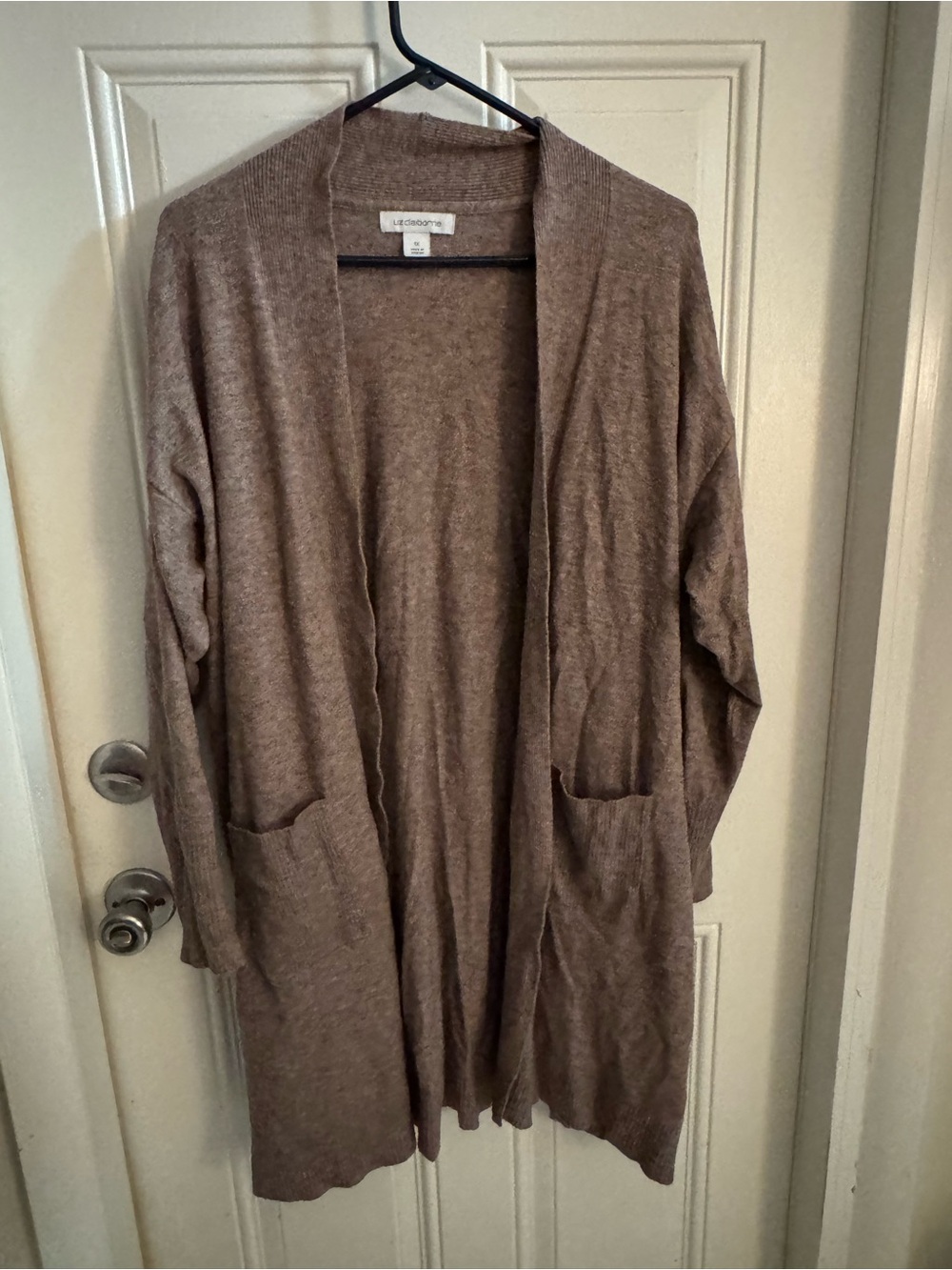 Liz Claiborne Open-Front Brown Longline Cardigan Sweater